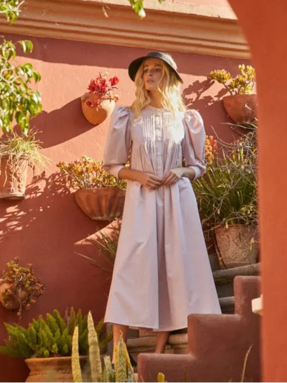 Hunter Bell Lyle Pintuck Belted Midi Poplin Dress
